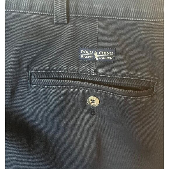 Vintage Polo Ralph Lauren Mens 35x34 Andrew Navy Blue Pleated Chino Pants - Picture 5 of 6